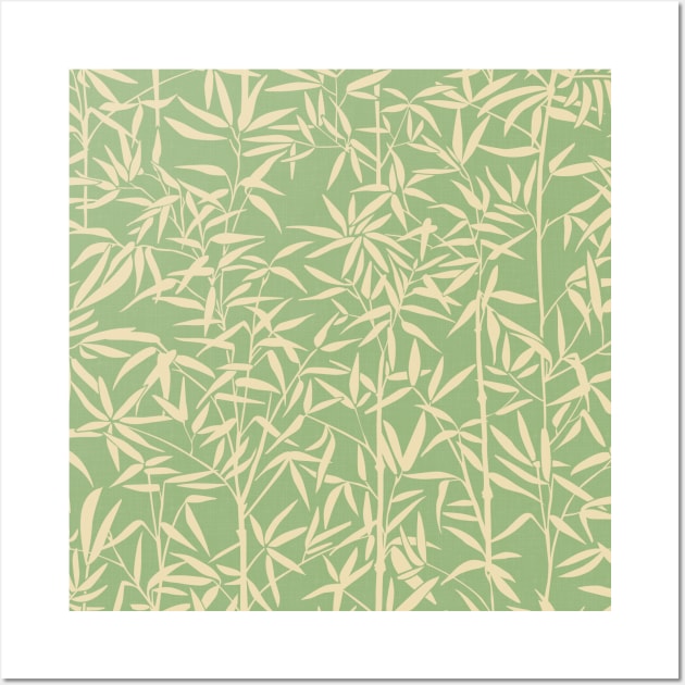 Cozy Garden with Bamboo / Minimalist Plants on Vintage Mint Green Wall Art by matise